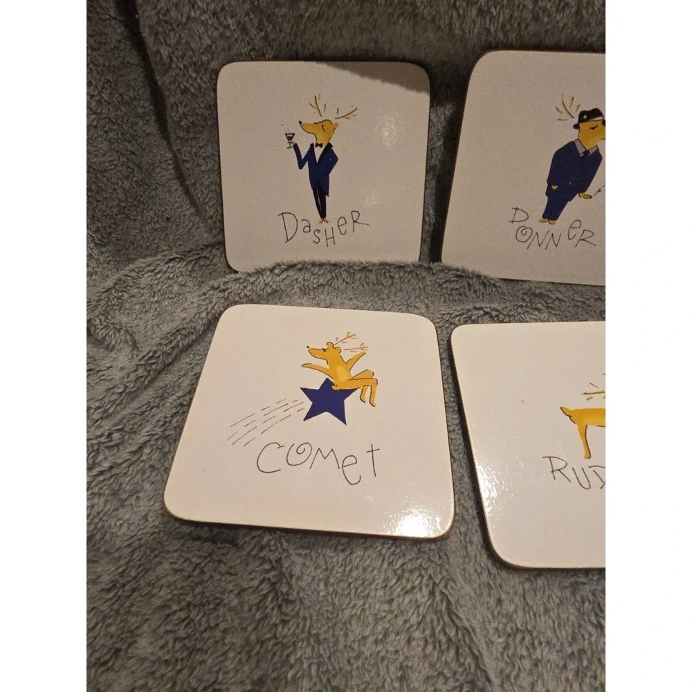 Pottery Barn Reindeer Cork Coasters Christmas Reindeer Rudolph Set Of 6‎